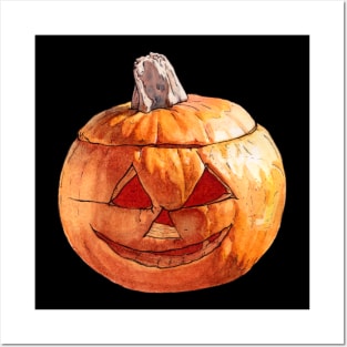 Watercolor Smiling Carved Pumpkin Posters and Art